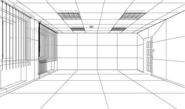 Interior Sketch Blueprint Illustration Wire Frame Style — Stock Photo, Image
