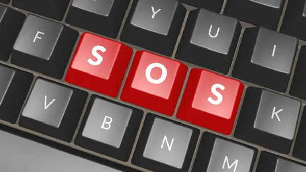 Wort Sos Auf Schwarzer Tastatur Komputerschlüssel Mit Dem Wort Sos — Stockfoto