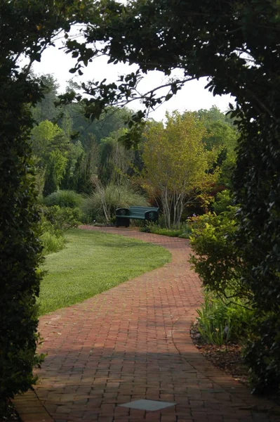 Red Brick Garden Walk Plants Bloom — Stock Photo, Image