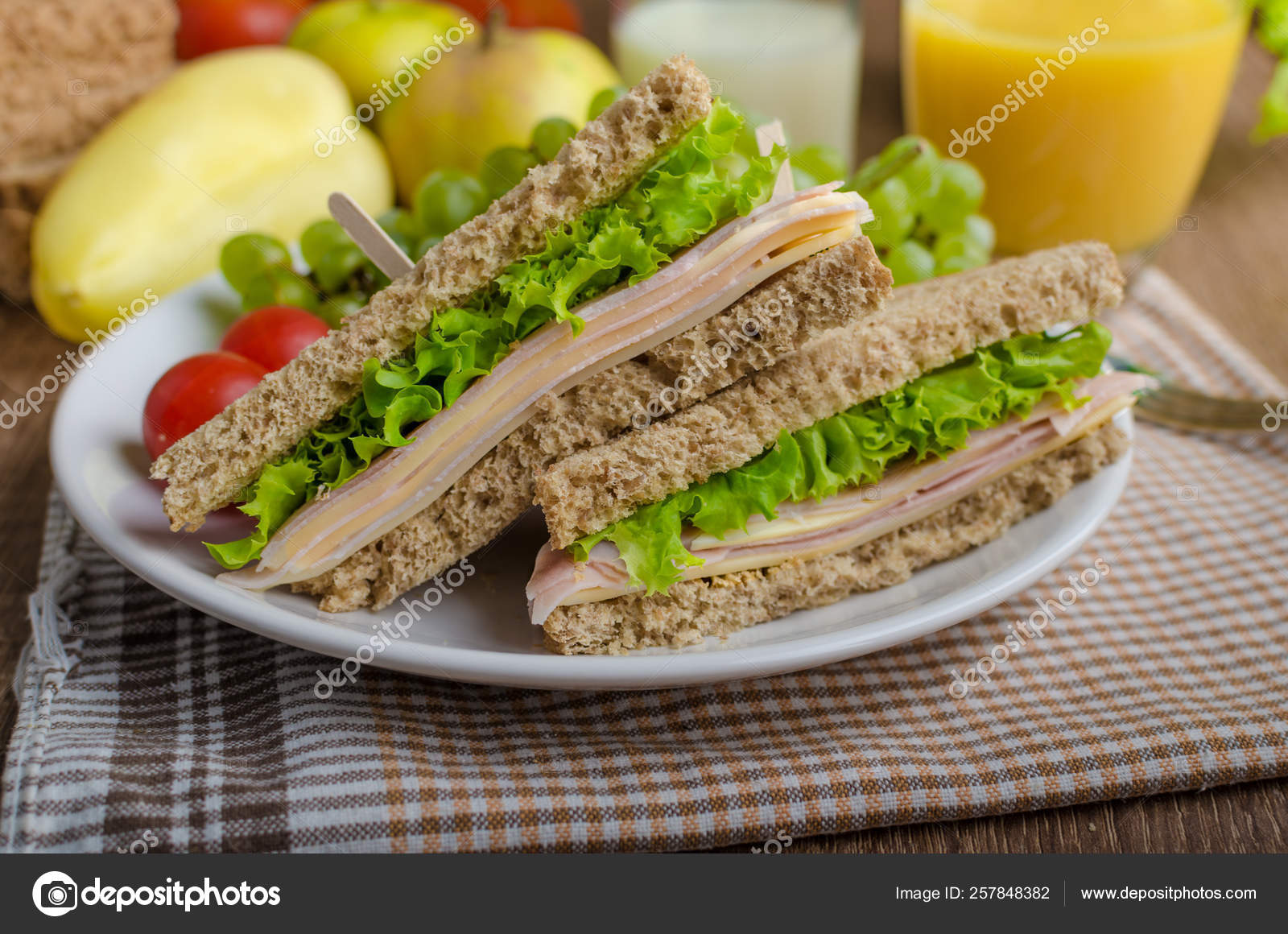 Back School Sandwich Simple Sandwich Whole Grain Bread Salad Ham Stock Photo by ©YAYImages 257848382