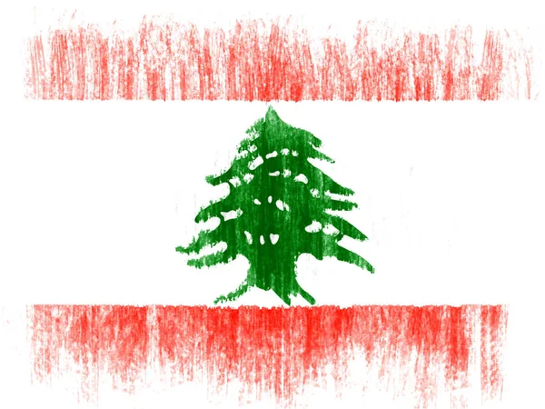 Líbano Bandeira Libanesa Desenhada Sobre Fundo Branco Com Lápis Cor — Fotografia de Stock
