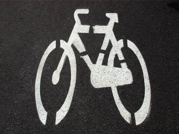 Ποδήλατο Λωρίδα Κυκλοφορίας Σύμβολο Απομονωθεί Λευκό — Φωτογραφία Αρχείου