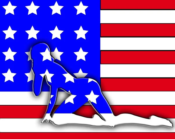 Esquema Mujeres Sexy Contra Una Bandera Estadounidense — Foto de Stock