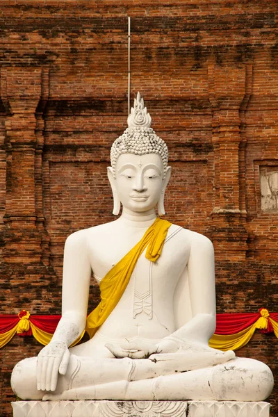 Estátua Buda Branco Wat Yai Chaimongkol Temple Ayutthaya Tailândia — Fotografia de Stock