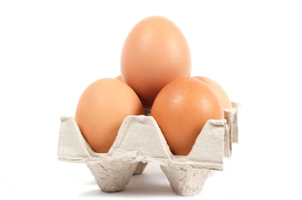 Pirâmide Dos Cinco Ovos Cela Das Caixas Castanho Isolado Sobre — Fotografia de Stock
