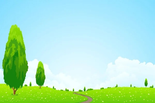 Зелений Пейзаж Деревами Хмари Квіти — стокове фото