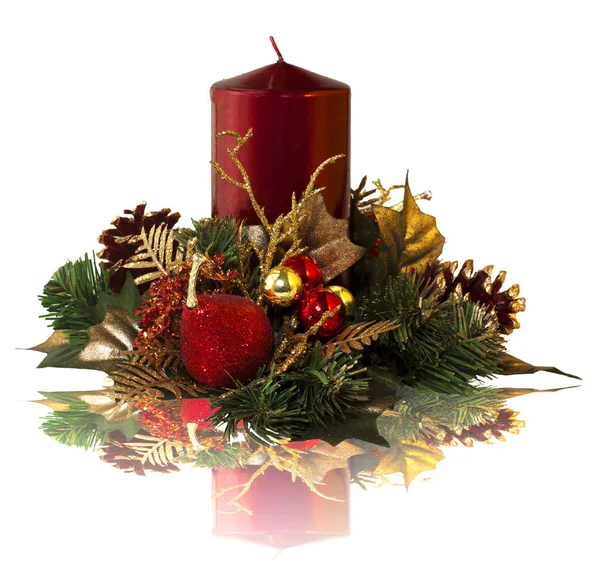 Kaars Rode Gouden Decoratie Van Kerstmis — Stockfoto