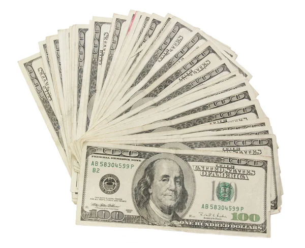 Large Stack One Hundred Dollar Bills Fanned Out — Stock Photo, Image