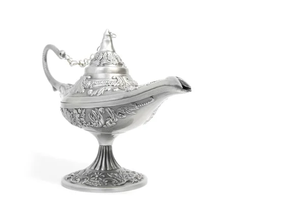 Silver Aladdin Magic Lamp Isolated White — Stock Photo, Image