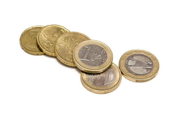 Monedas Euros Aisladas Blanco — Foto de Stock