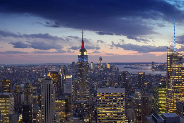Ηλιοβασίλεμα Πάνω Από Την Πόλη Της Νέας Υόρκης Ουρανοξύστες — Φωτογραφία Αρχείου
