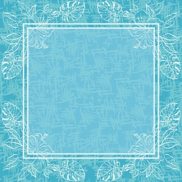 Fundo Floral Azul Branco Abstrato Flores Contorno Moldura Padrão Grunge — Fotografia de Stock