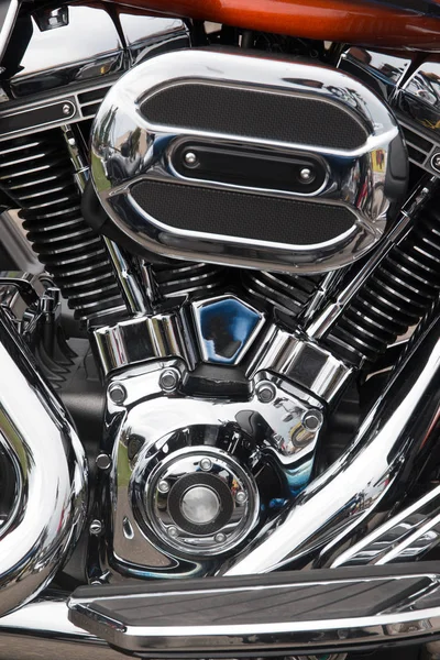 Close View Detail Van Glanzende Details Van Een Klassieke Motorfiets — Stockfoto