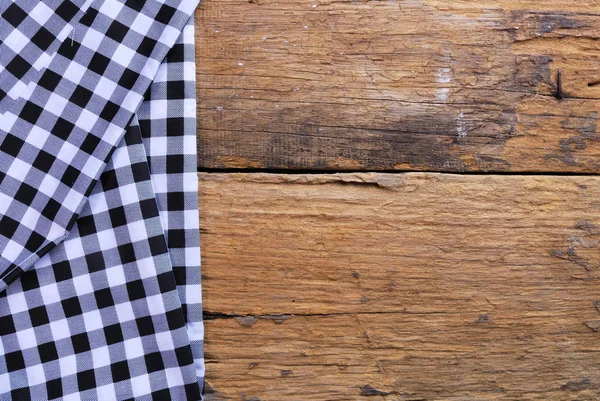 Background Made Checkered Napkin Old Wooden Table — Stock Photo, Image