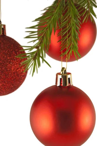 Christmas Tree Decoratie Kerstballen Geïsoleerd Wit — Stockfoto