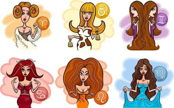 Ilustração Dos Desenhos Animados Dos Signos Zodíaco Horóscopo Com Mulheres — Fotografia de Stock