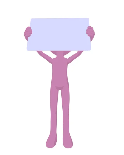 漂亮的粉色人物形象的家伙持有空白名片的白色背景 — 图库照片