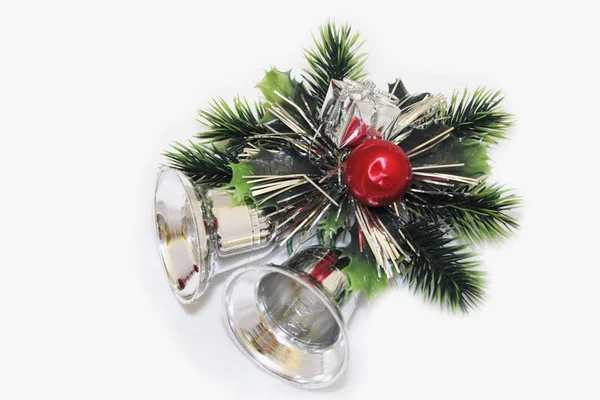 Noel Gümüş Çan Için Çam Dekorasyonu — Stok fotoğraf