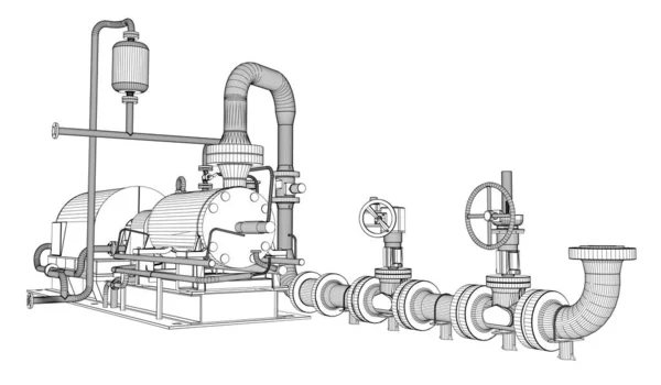 ワイヤー フレーム工業用ポンプ レンダリング 白い背景の由来 — ストック写真