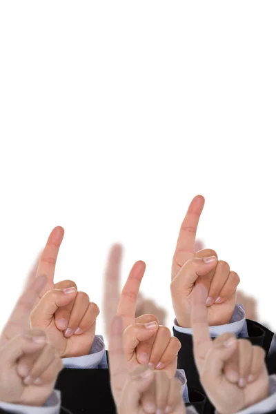 Mehrere Hände Zeigen Isoliert Auf Weißem Hintergrund — Stockfoto