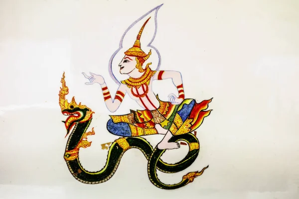 タイの伝統的な干支のシンボルで天使と大きなヘビの絵 — ストック写真