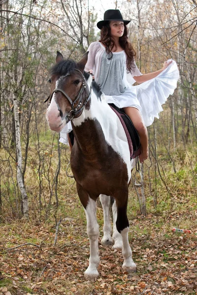 Young Woman Horse Forest — Stock Photo, Image