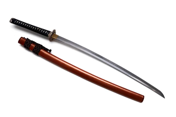Japanisches Schwert Und Scheide Mit Weißem Hintergrund — Stockfoto