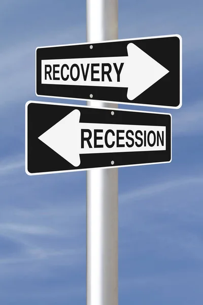 Koncepcyjny Jednokierunkowy Znaki Drogowe Ożywienie Gospodarcze Recesji — Zdjęcie stockowe