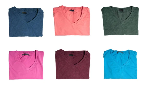 Tiro Diferentes Camisetas Multicoloridas Isoladas Branco — Fotografia de Stock