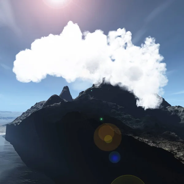 Sopečná Erupce Ostrově Při Západu Slunce — Stock fotografie