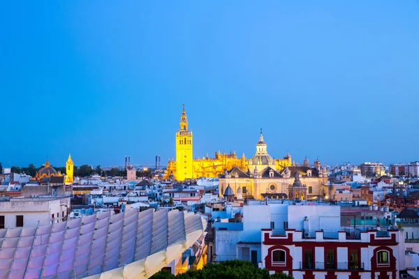 Sevilla Kathedrale Und Stadtbild Innenstadt Der Abenddämmerung Sevilla Spanien — Stockfoto