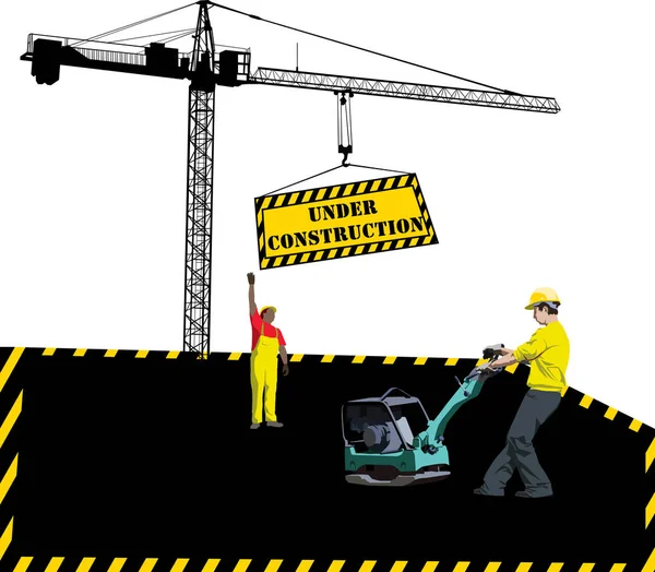 Site Construction Workers Hoisting Crane — Stock Photo, Image