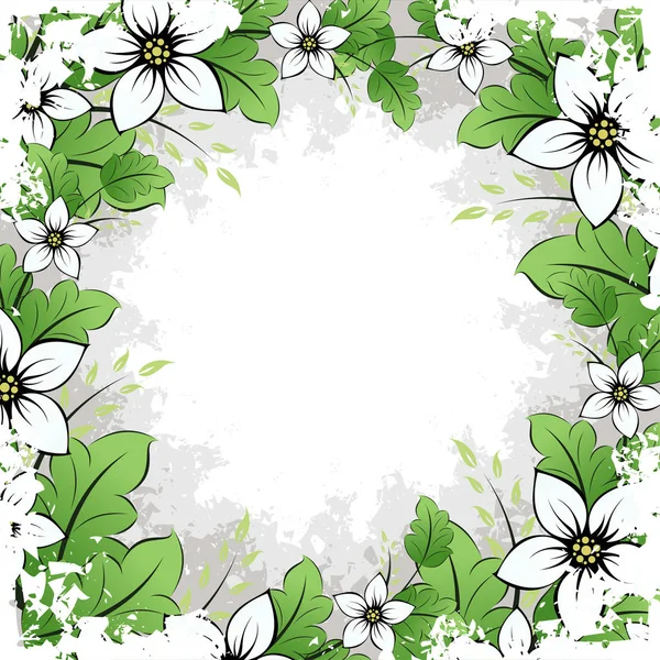 アブストラクトあなたのデザインのための花と葉を持つグラウンジフレーム — ストック写真