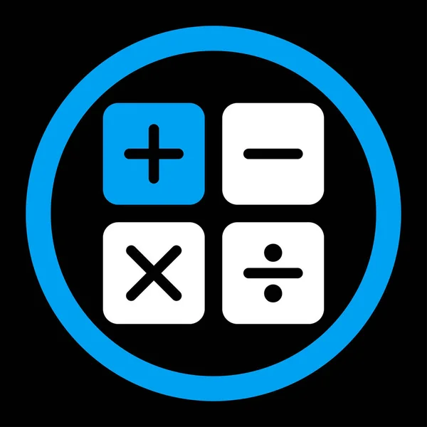 電卓グリフ アイコン これはフラット記号使用の青と白の色を丸め 黒い背景に分離 — ストック写真