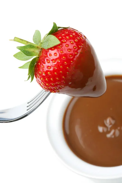 Aardbei Gedoopt Chocoladesaus — Stockfoto