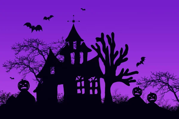 Maison Hantée Halloween Avec Chauves Souris — Photo