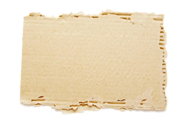 Stück Brauner Wellpappe Auf Weißem Papier — Stockfoto
