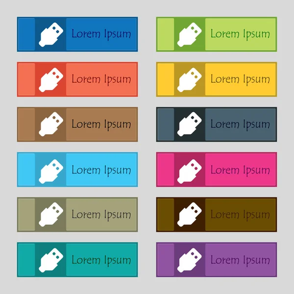Sinal Ícone Usb Conjunto Doze Botões Retangulares Coloridos Bonitos Alta — Fotografia de Stock