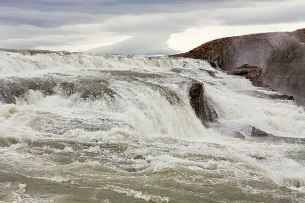 Silný Vodopád Gullfoss Zamračený Den Island — Stock fotografie