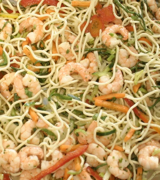 Spaghetti Shrimps Vegetables Supperit Possible Use Packing — Stock Photo, Image