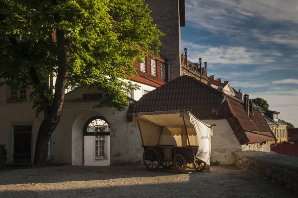 Medioevo Bancarella Carro Nel Centro Storico Tallinnmedioevo Case Nel Centro — Foto Stock