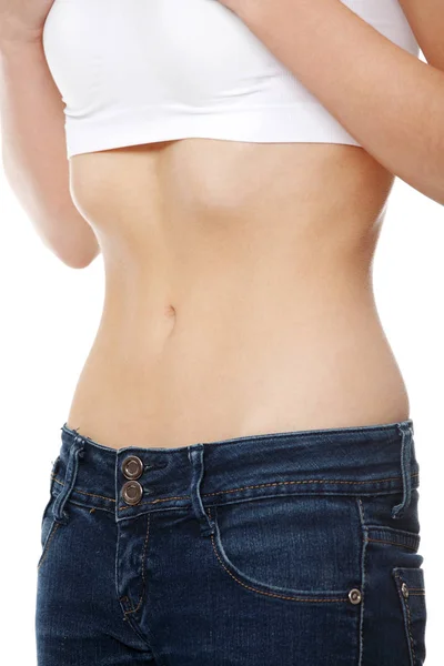 Belly Beautiful Young Female Anorexia White Background — Stock Photo, Image