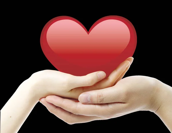 Гарне Червоне Серце Дві Руки — стокове фото
