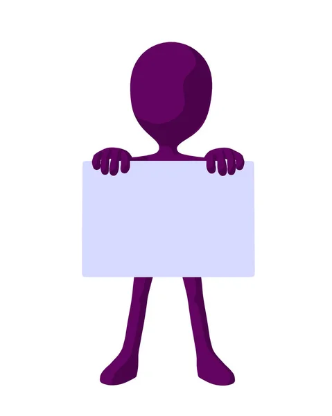 Lindo Tipo Silueta Púrpura Sosteniendo Una Tarjeta Visita Blanco Sobre — Foto de Stock