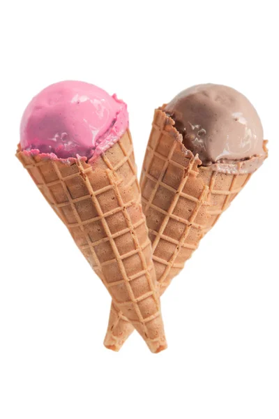 Dvě Jahodová Čokoládová Příchuť Zmrzliny Tvaru Srdce — Stock fotografie