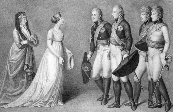 Fridrich Vilém Louisa Pruska Romantické Scény Gravírování 1800 — Stock fotografie