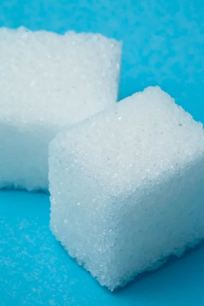 Cubos Azúcar Sobre Fondo Azul — Foto de Stock