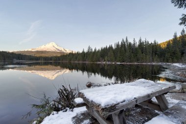 Mount Hood Reflection on Trillium Lake in Oregon during winter clipart