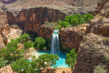 Havasu Falls Oasis in the middle of the Arizona Desert.  Landscape image taken from above the falls. clipart