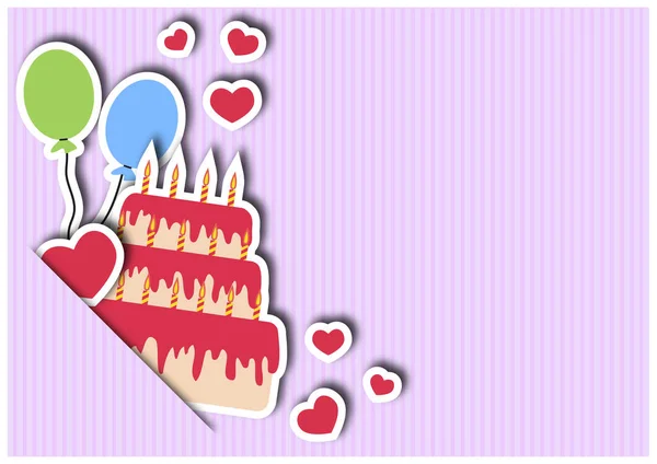 ケーキと風船ベクトルイラスト付きグリーティングカード — ストック写真